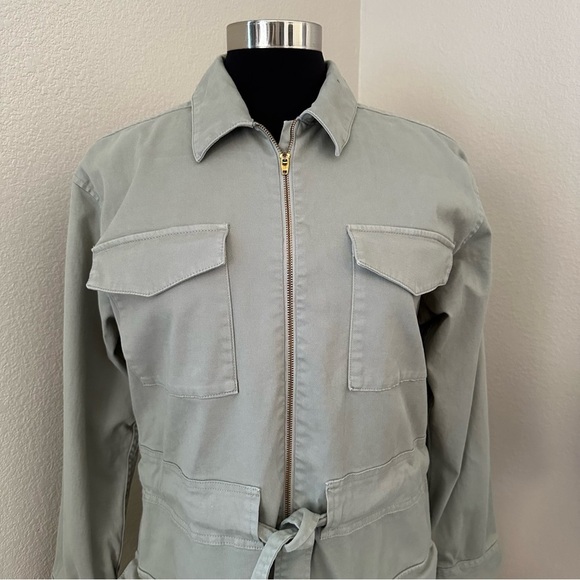 J.CREW Cinched Waist Utility Midi Dress Iced Pine Sage Green Stretch Chino Sz 8 - Picture 5 of 16